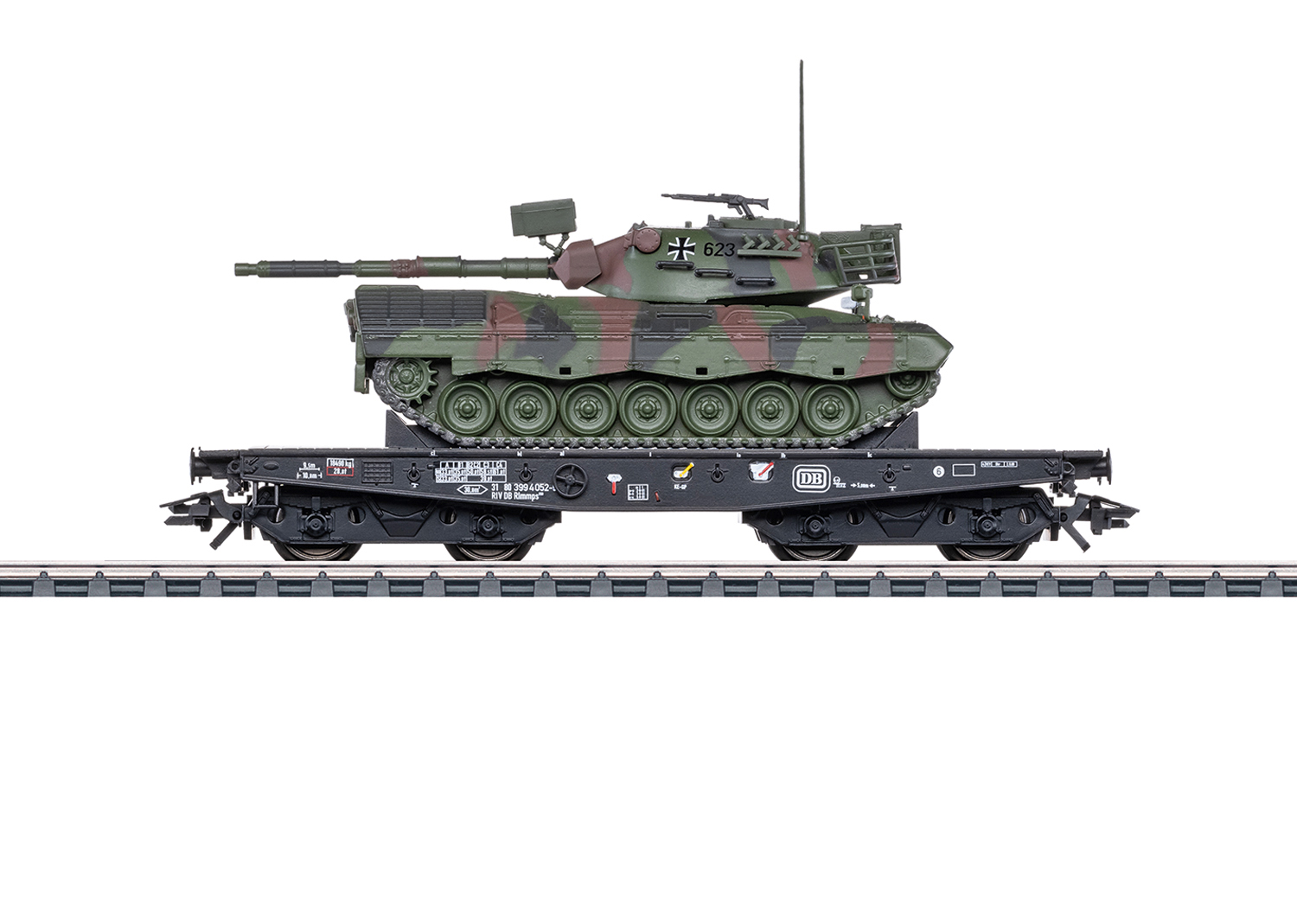 Märklin 48877 DB Schwerlast-Flachwagen mit Kampfpanzer Leopard 1A1 