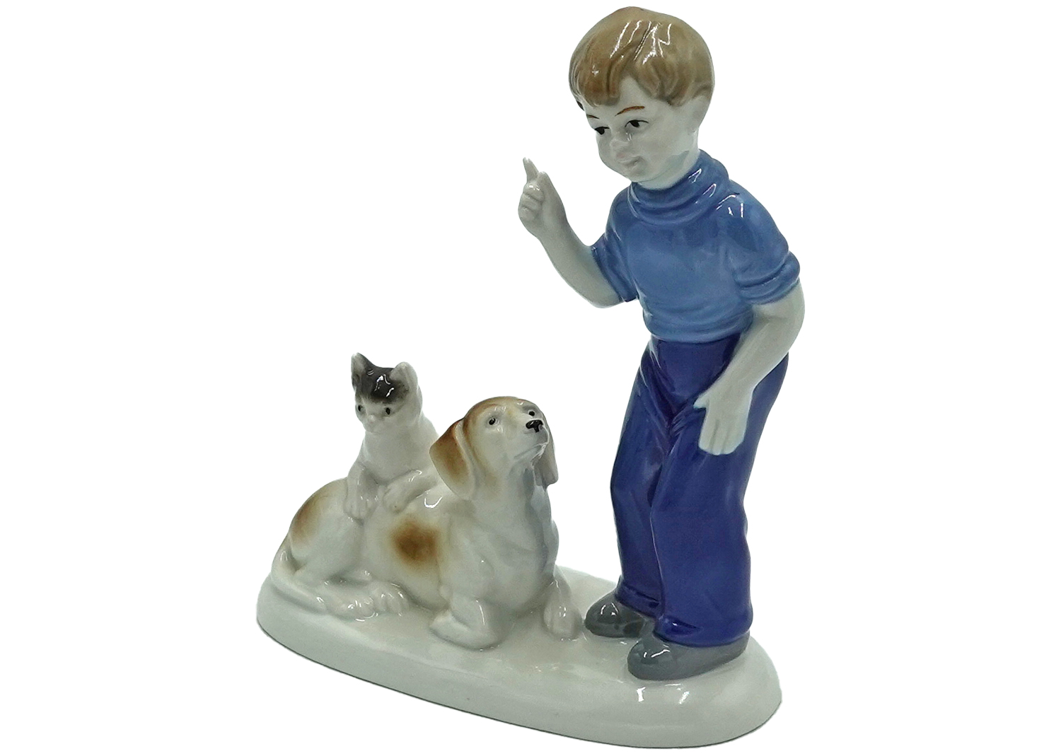 Wagner&Apel 2388 Porzellanfigur Junge mit Hund und Katze