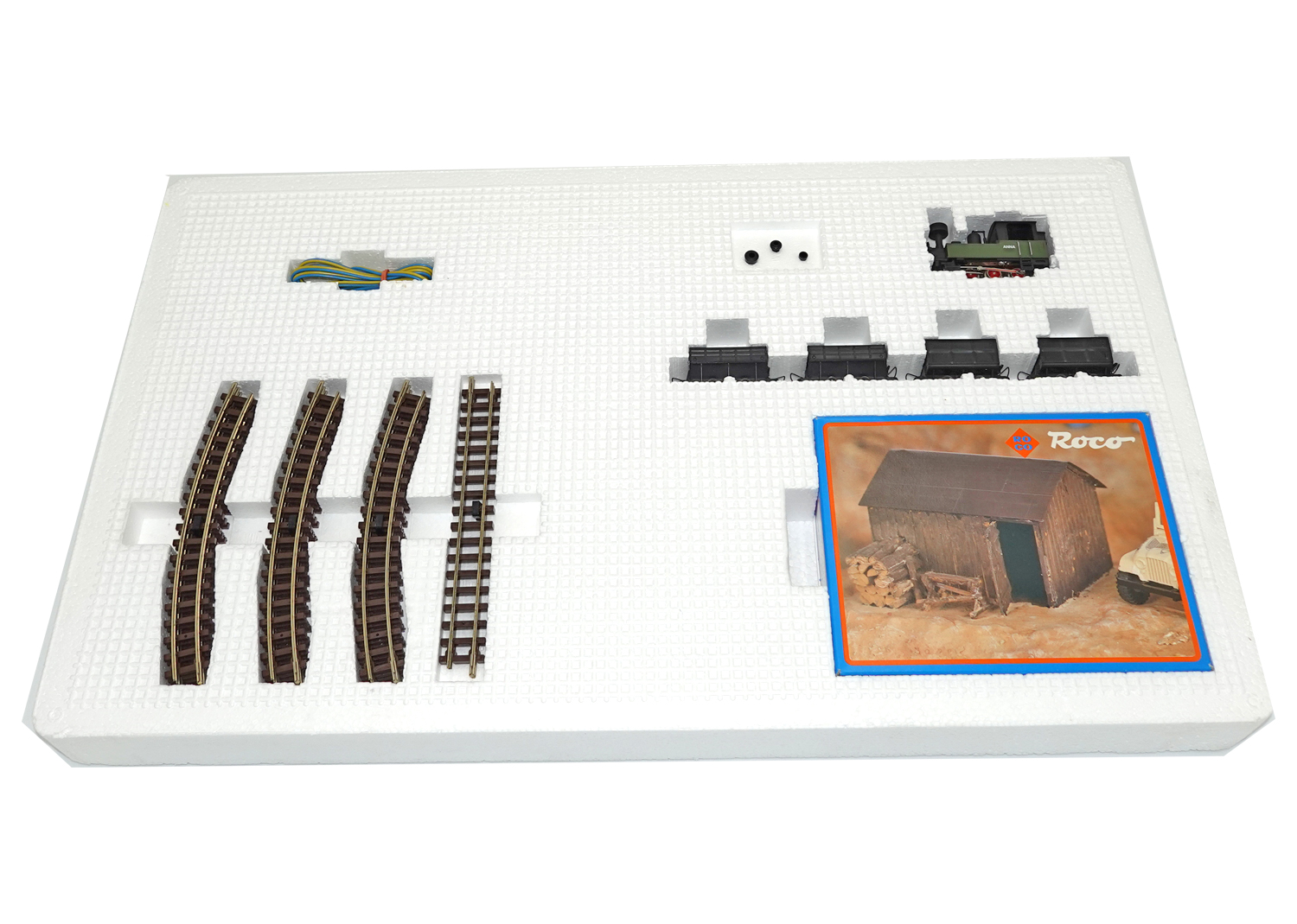 Roco H0e 31005 Zugset Dampflok mit 4 Güterwagen und Schienen 