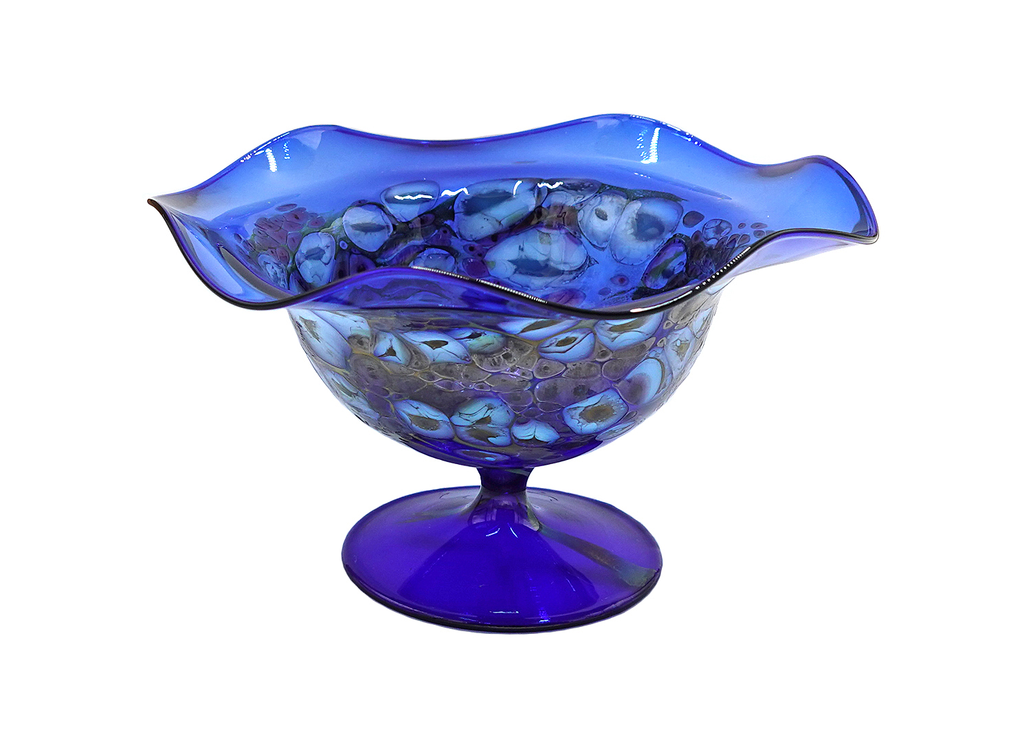 Jürgen Tkotz Gräfenthal Glasschale mit Glasgranulatdekor blau