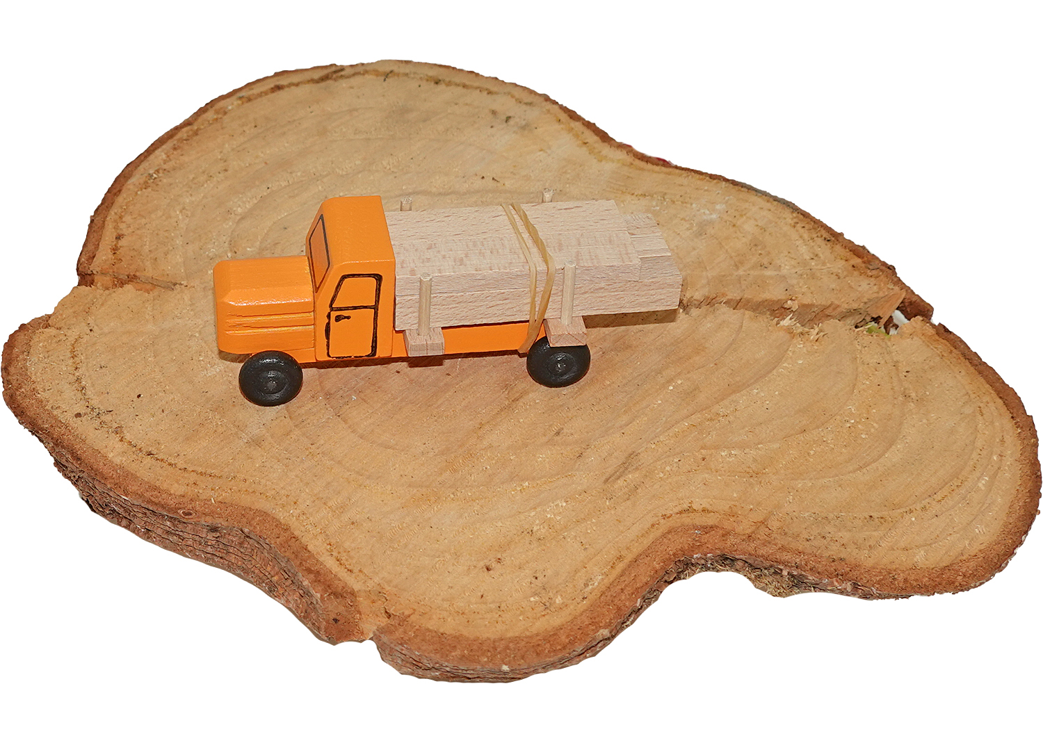 Erzgebirge Miniatur LKW orange Holztransport