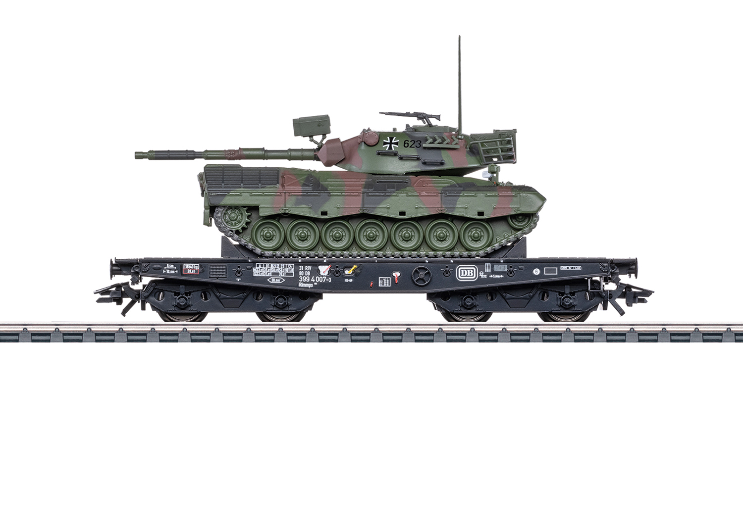 Märklin 48878 DB Schwerlast-Flachwagen mit Kampfpanzer Leopard 1A1 