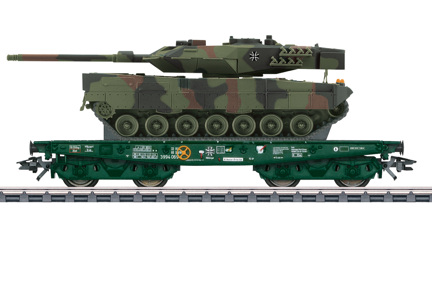 Märklin 48843 DB Schwerlast-Flachwagen mit Kampfpanzer Leopard 2A6