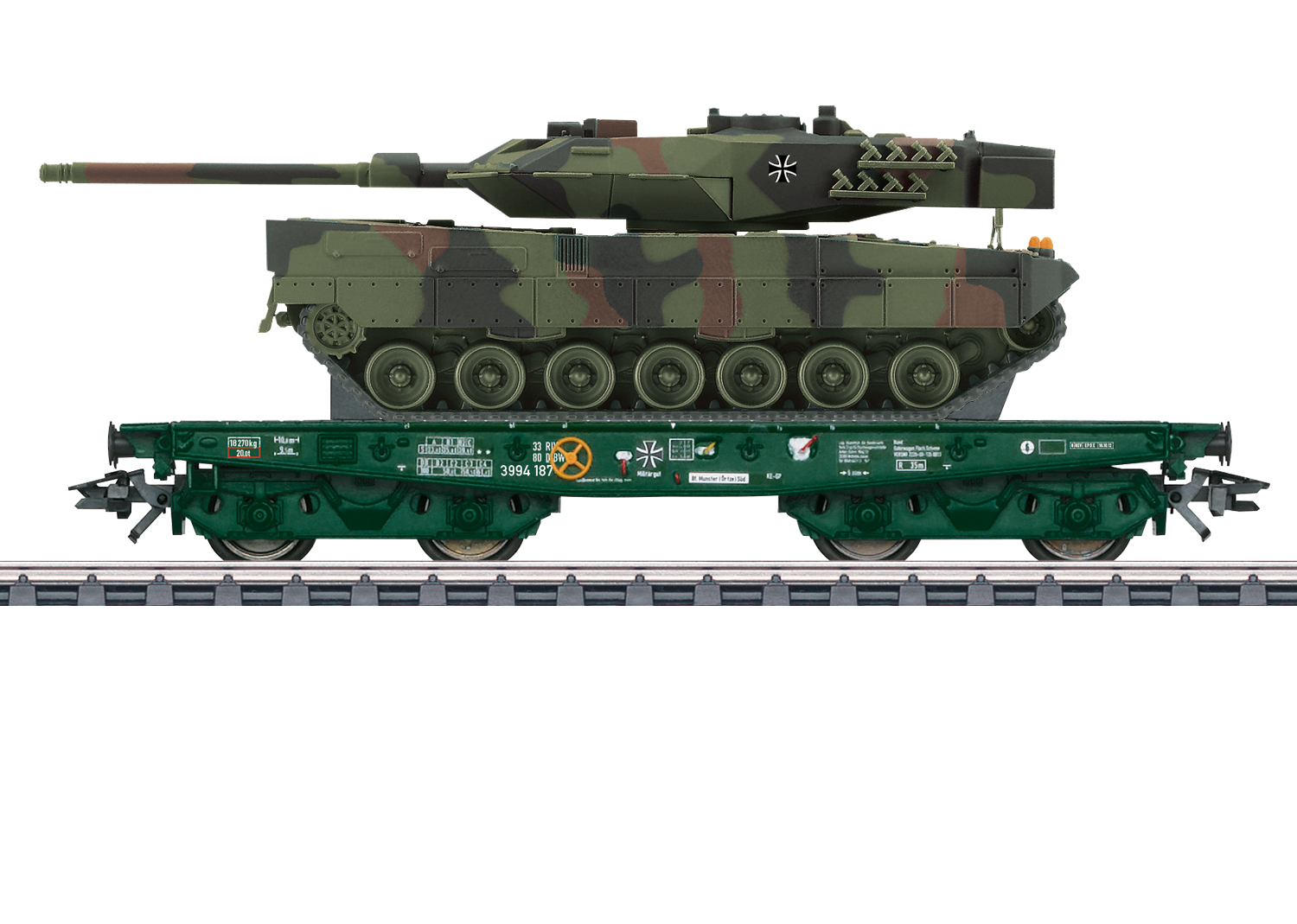 Märklin 48871 DB Schwerlast-Flachwagen mit Kampfpanzer Leopard 2A6